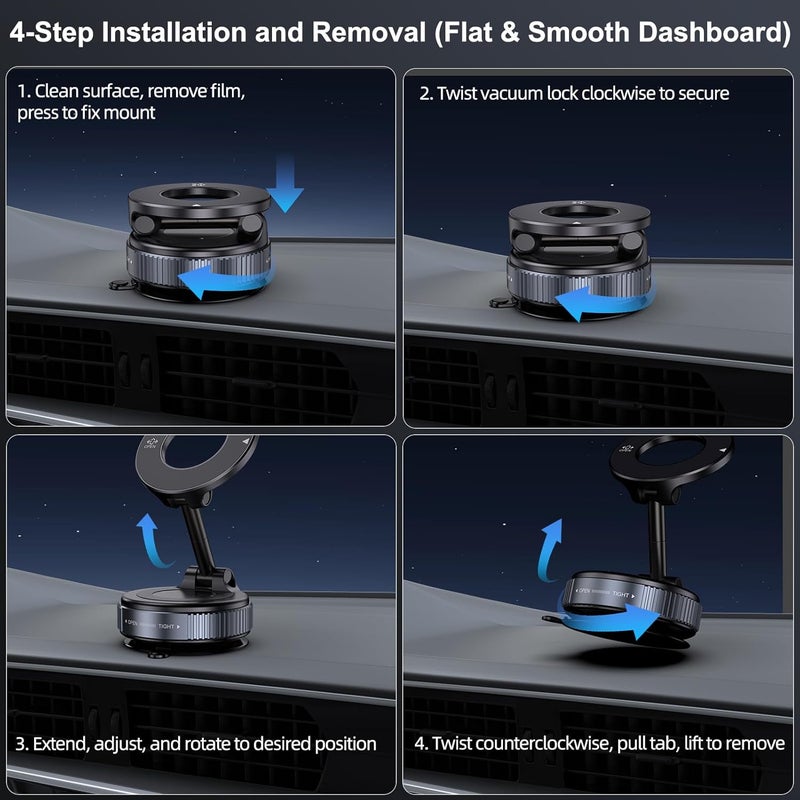 Jikasho Vacuum Magnetic Suction Phone Holder, Foldable and Retractable Hands-Free Suction Cup Phone Mount for Car/Gym/Mirror/Smooth Surface, Compatible with iPhone and Android (Space Grey) - Image 4